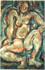 Squatting nude, 1988, oil on paper